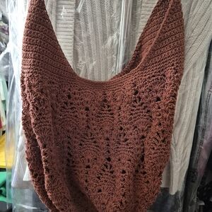 NWT Zara Brown Rust Knitted Huge Oversized Crochet Bag Market Celebrity Cotton